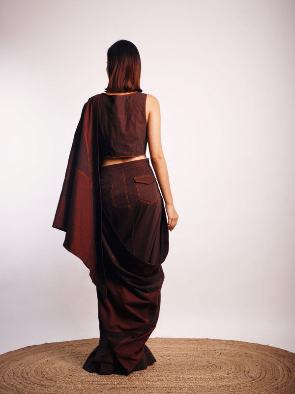 DENIM MAZE SAREE BROWN