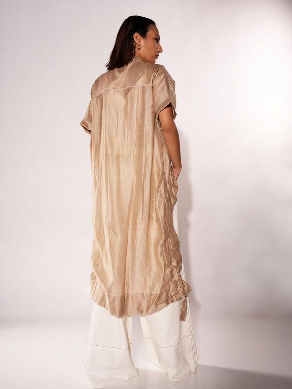 BEIGE ASYMMETRICAL DRAWSTRING INVERTED U