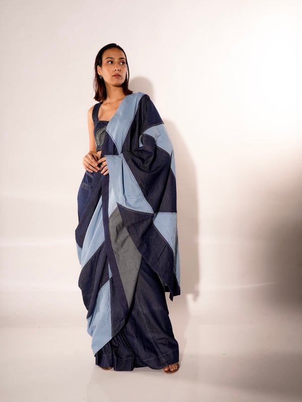 DENIM MAZE SAREE BLUE