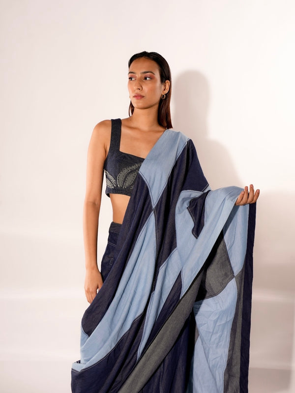 DENIM MAZE SAREE BLUE