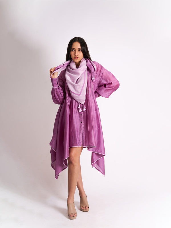 WINE BRANCH DRESS WITH LILAC SCARF