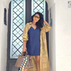 DENIM DRAWSTRING DRESS BLUE AND ECO PRINT BEIGE ROBE