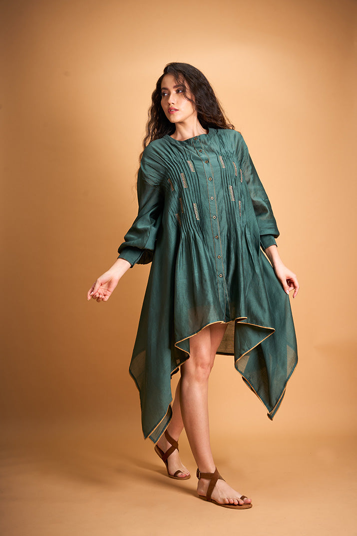 GREEN BRANCH DRESS WITH OLIVE SCARF