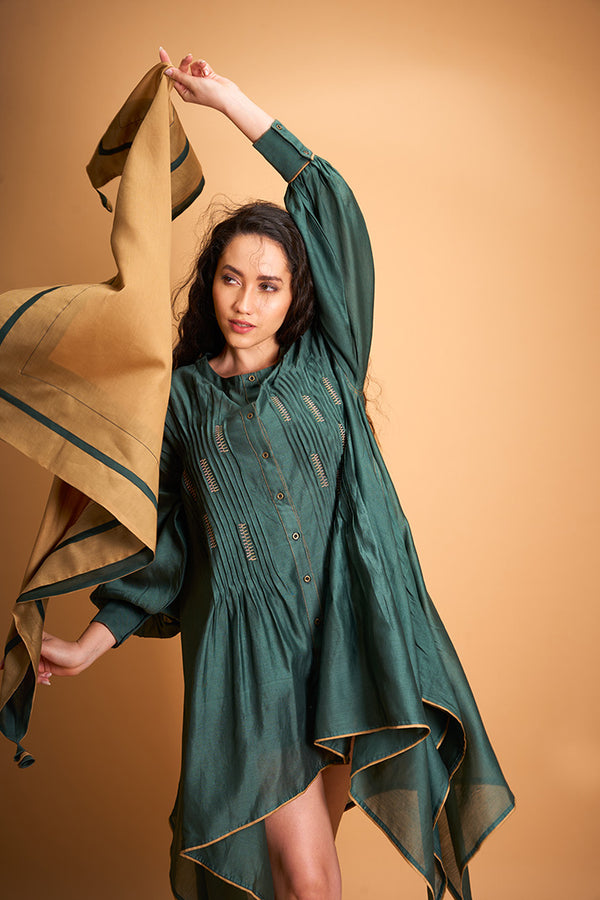 GREEN BRANCH DRESS WITH OLIVE SCARF