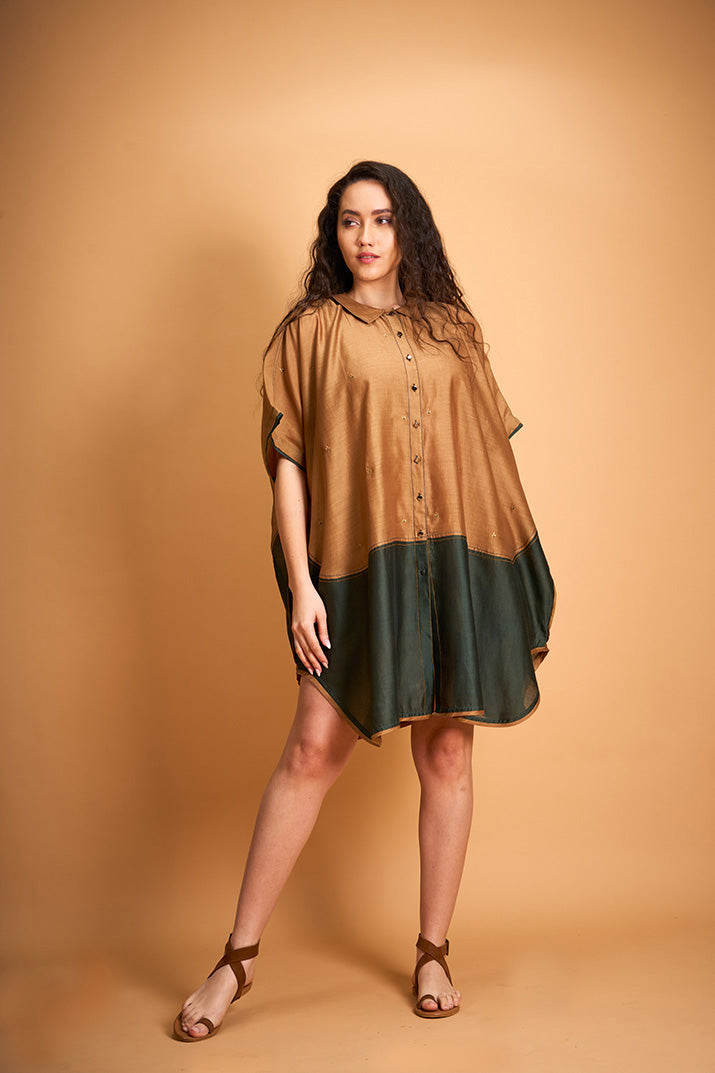 OLIVE GREEN BATWING SHIRTDRESS