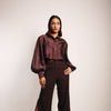 BROWN CO-ORD SET (BROWN CROP SHIRT AND SLIT PANT)