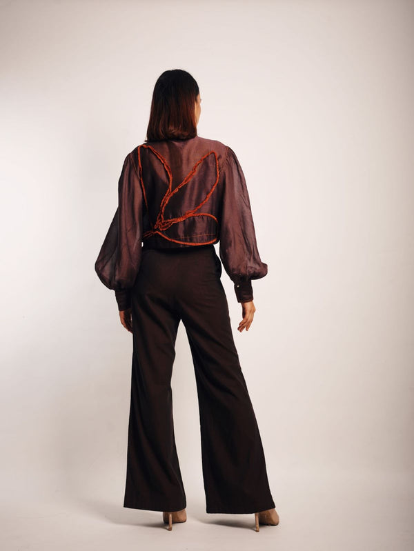 BROWN CO-ORD SET (BROWN CROP SHIRT AND SLIT PANT)