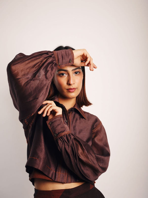 BROWN CO-ORD SET (BROWN CROP SHIRT AND SLIT PANT)