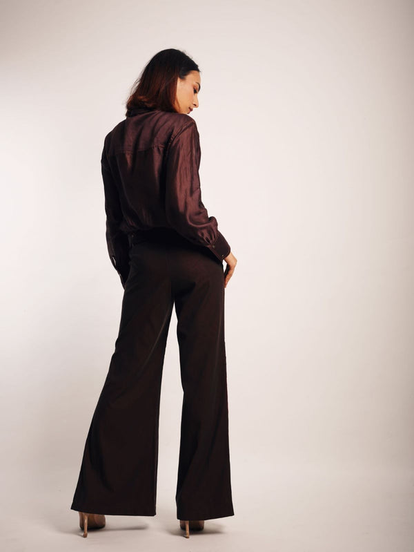 BROWN CHANDERI CROP SHIRT WITH BROWN DENIM SLIP