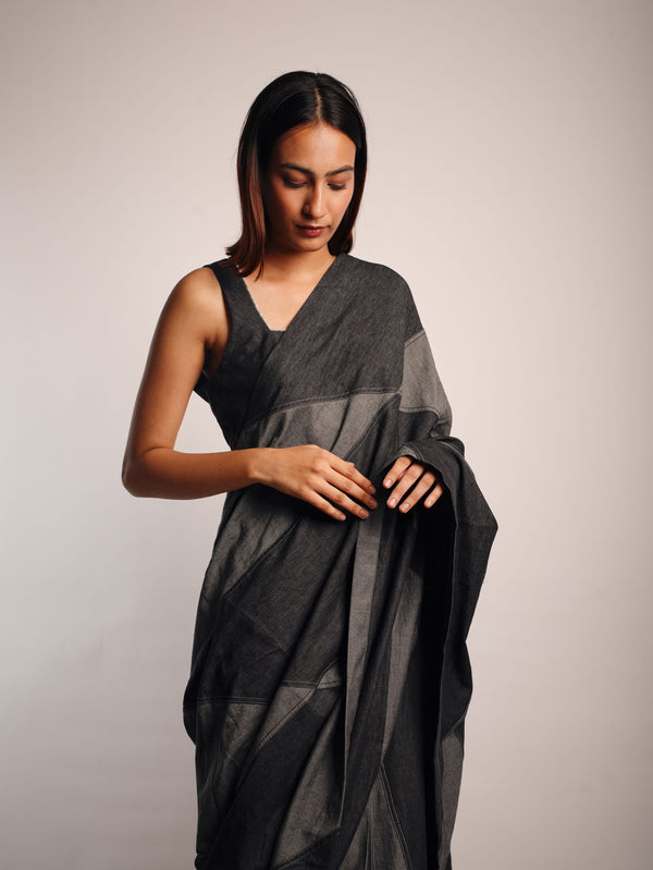 DENIM MAZE SAREE GREY