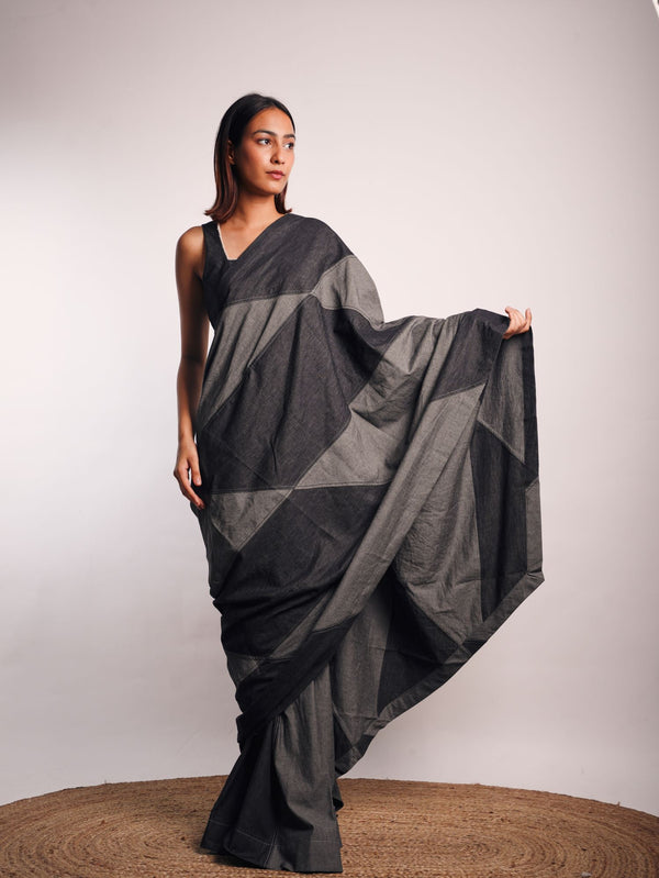 DENIM MAZE SAREE GREY