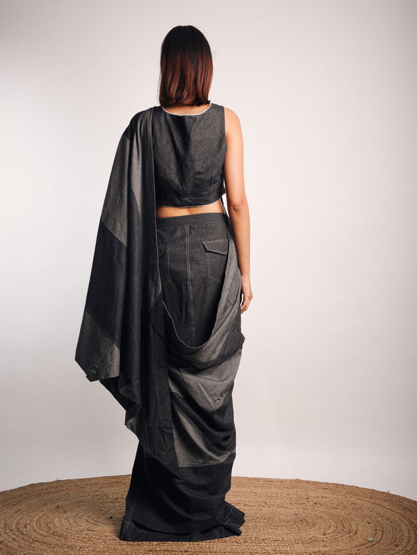 DENIM MAZE SAREE GREY