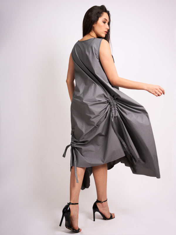 GREY DRAWSTRING DRESS