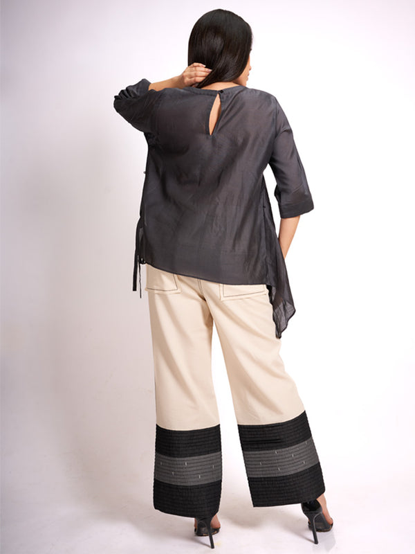 WHITE DENIM PLEAT PANT