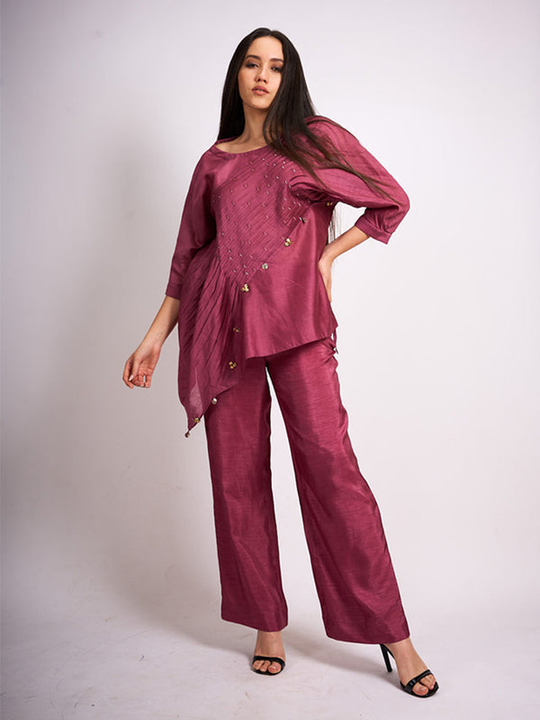 MAROON PLEAT SET