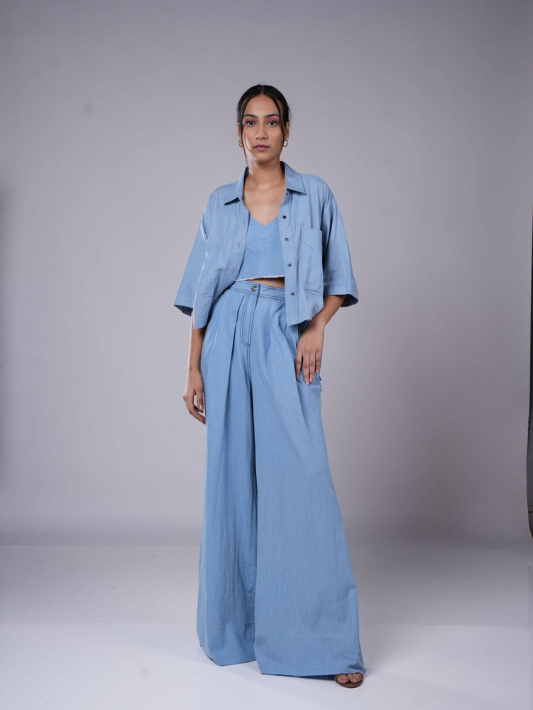 LIGHT BLUE BOX PLEAT PANT