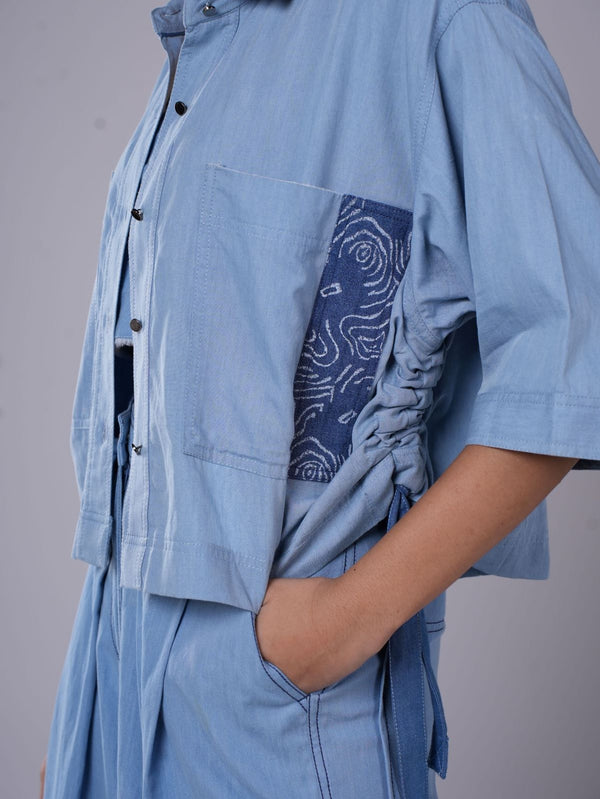 LIGHT BLUE BOX PLEAT PANT