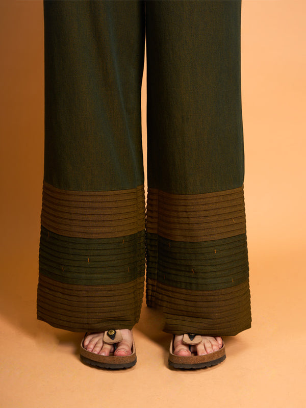 GREEN DENIM PLEAT PANT