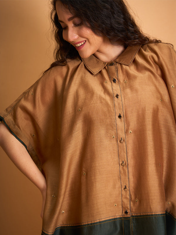 OLIVE GREEN BATWING SHIRTDRESS