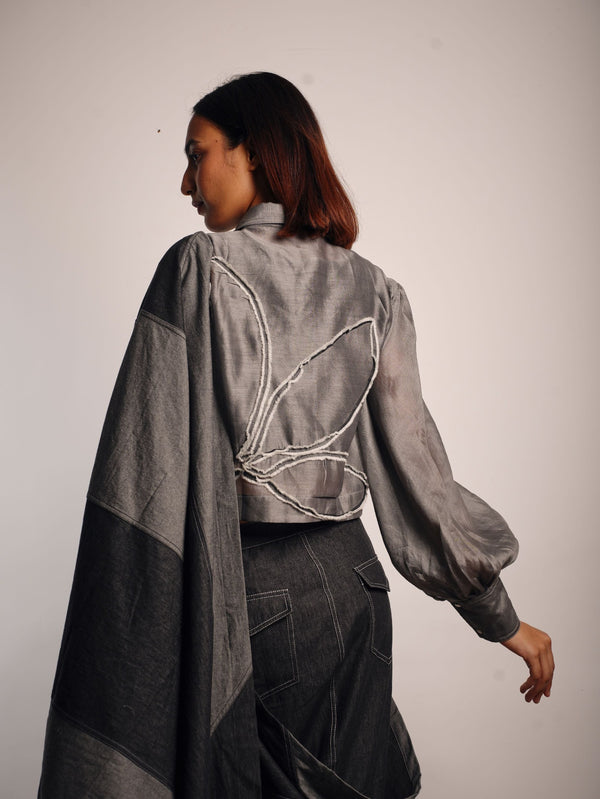 DENIM MAZE SAREE GREY