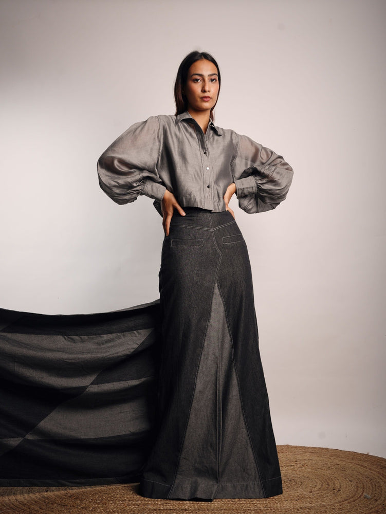 DENIM MAZE SAREE GREY