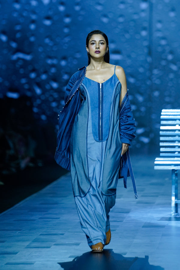 REVERSE DENIM PANEL JUMPSUIT