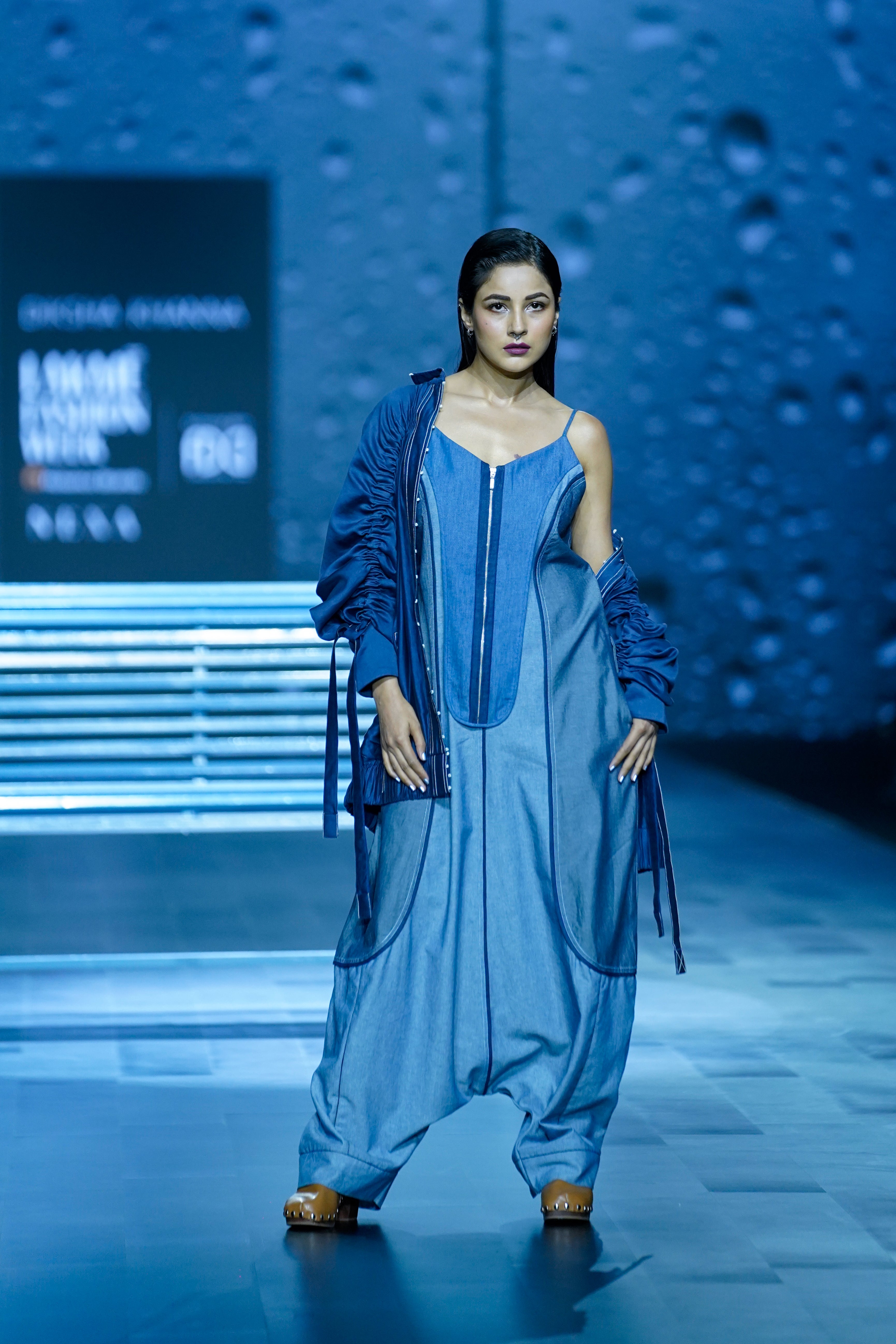 REVERSE DENIM PANEL JUMPSUIT