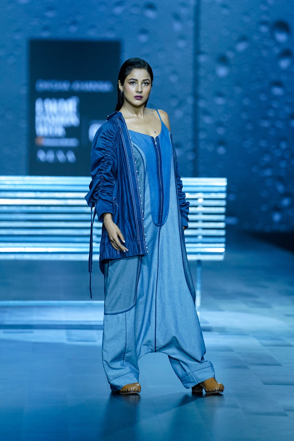 REVERSE DENIM PANEL JUMPSUIT