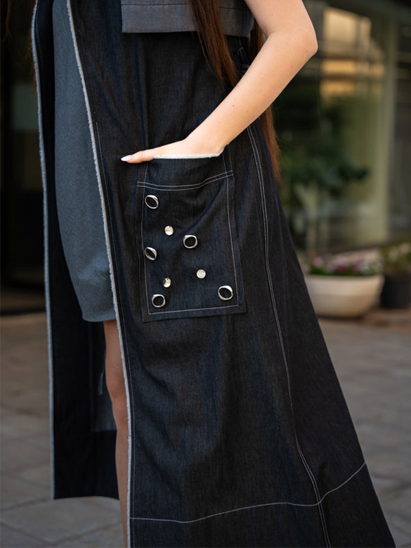 GREY DENIM TRENCH WITH DENIM SLIP