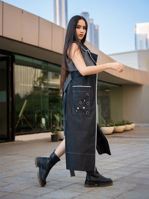 GREY DENIM TRENCH WITH DENIM SLIP