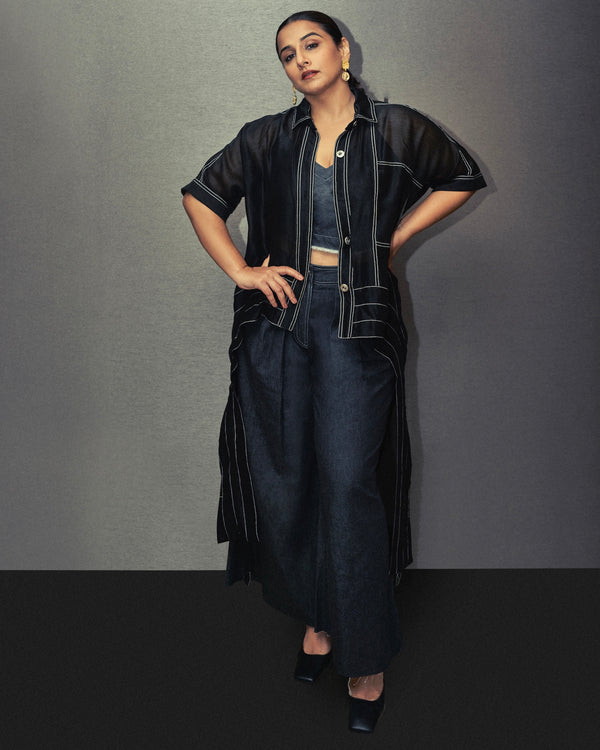 BLACK ASYMMETRICAL DRAWSTRING INVERTED U