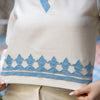 WHITE V-NECK APPLIQUE TOP