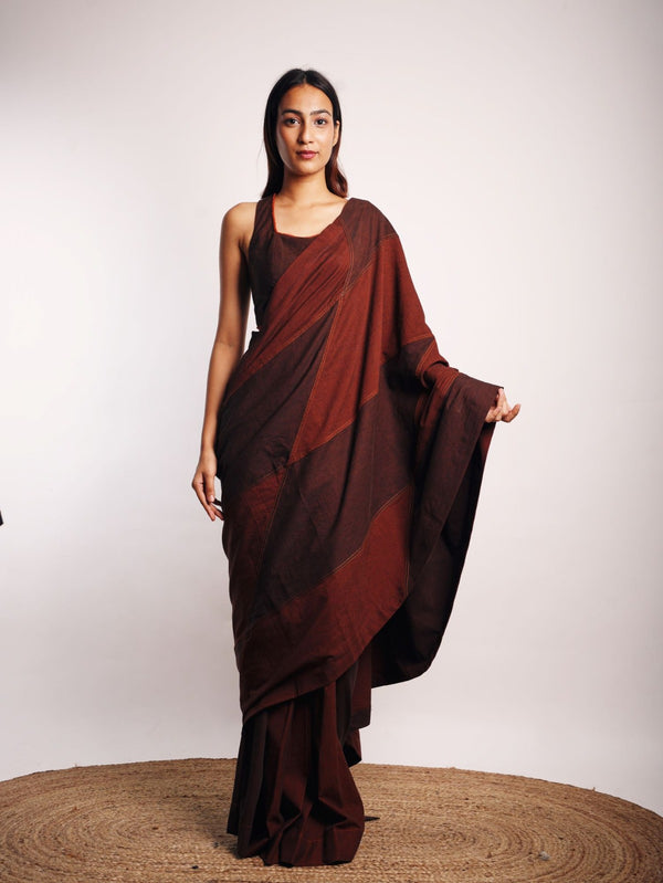 DENIM MAZE SAREE BROWN