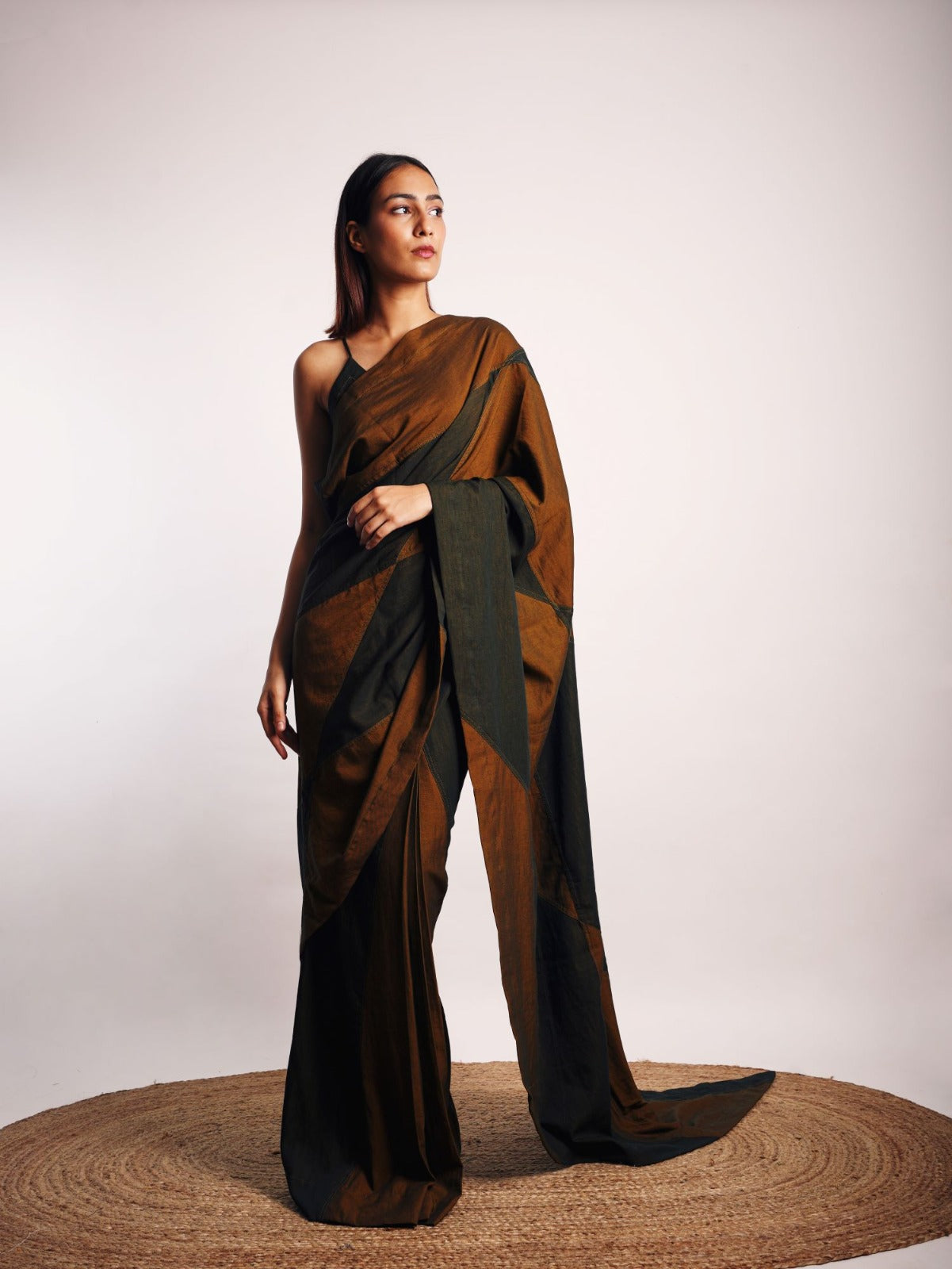 DENIM MAZE SAREE OLIVE GREEN