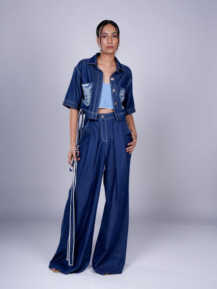 DARK BLUE BOX PLEAT PANT