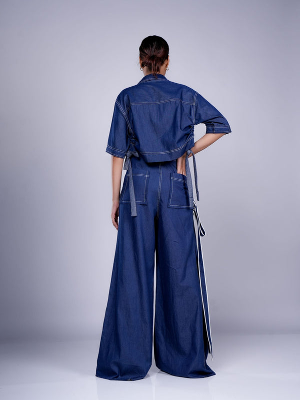 DARK BLUE BOX PLEAT PANT