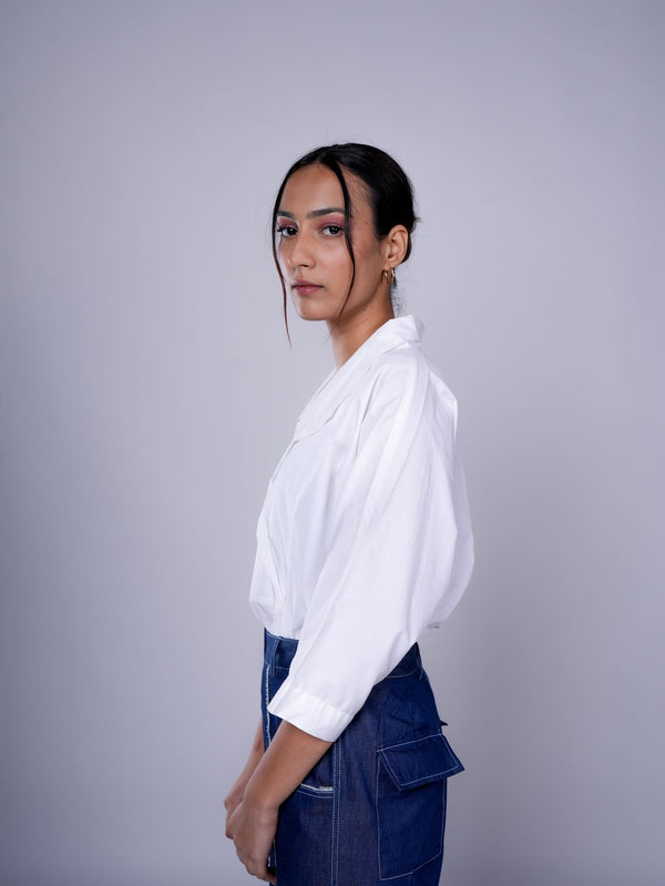 WHITE FRONT YOKE SHIRT AND ANKLE CROP PANTS SET