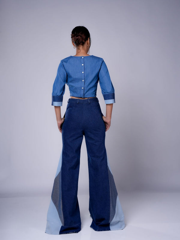 DARK BLUE PATCH GODET PANT