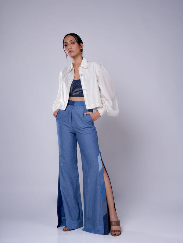 MID BLUE OMBRE SLIT PANT