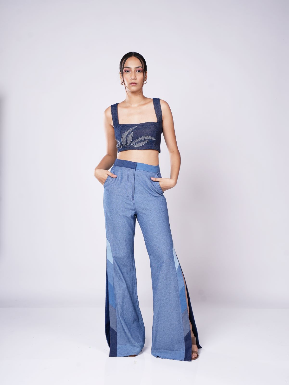 DENIM LEAF BUSTIER BLUE