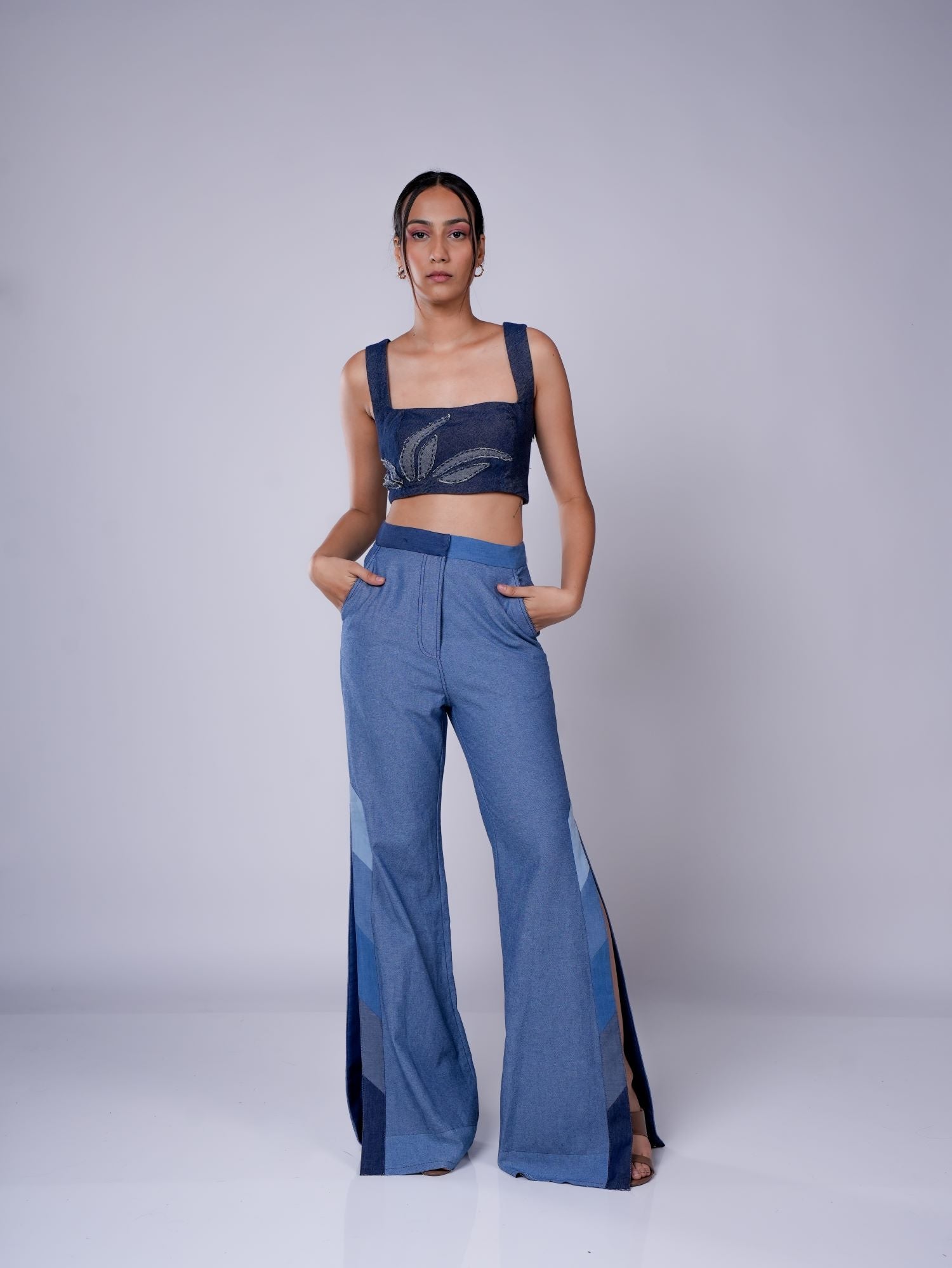 MID BLUE OMBRE SLIT PANT