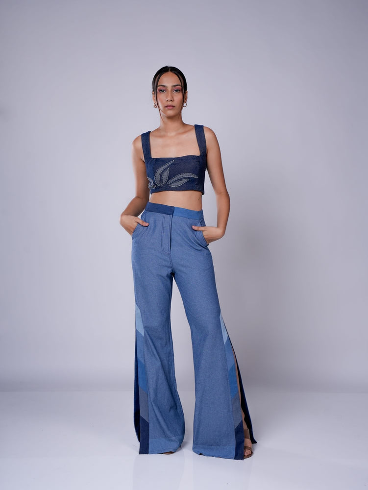MID BLUE OMBRE SLIT PANT