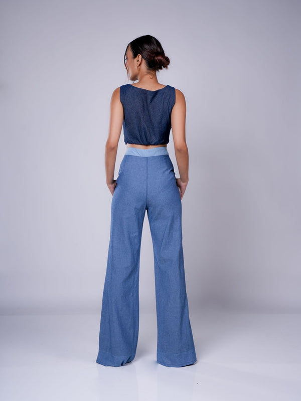 MID BLUE OMBRE SLIT PANT