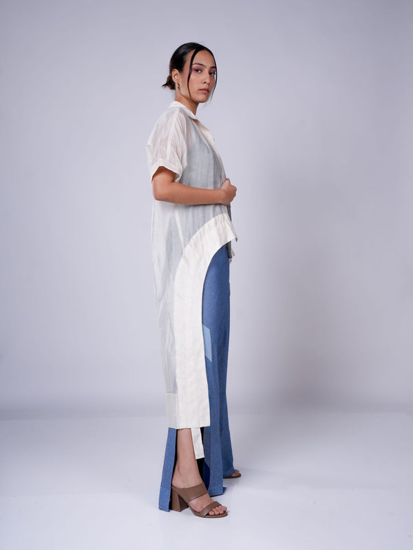 IVORY ASYMMETRICAL DRAWSTRING INVERTED U