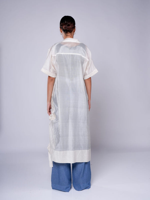 IVORY ASYMMETRICAL DRAWSTRING INVERTED U