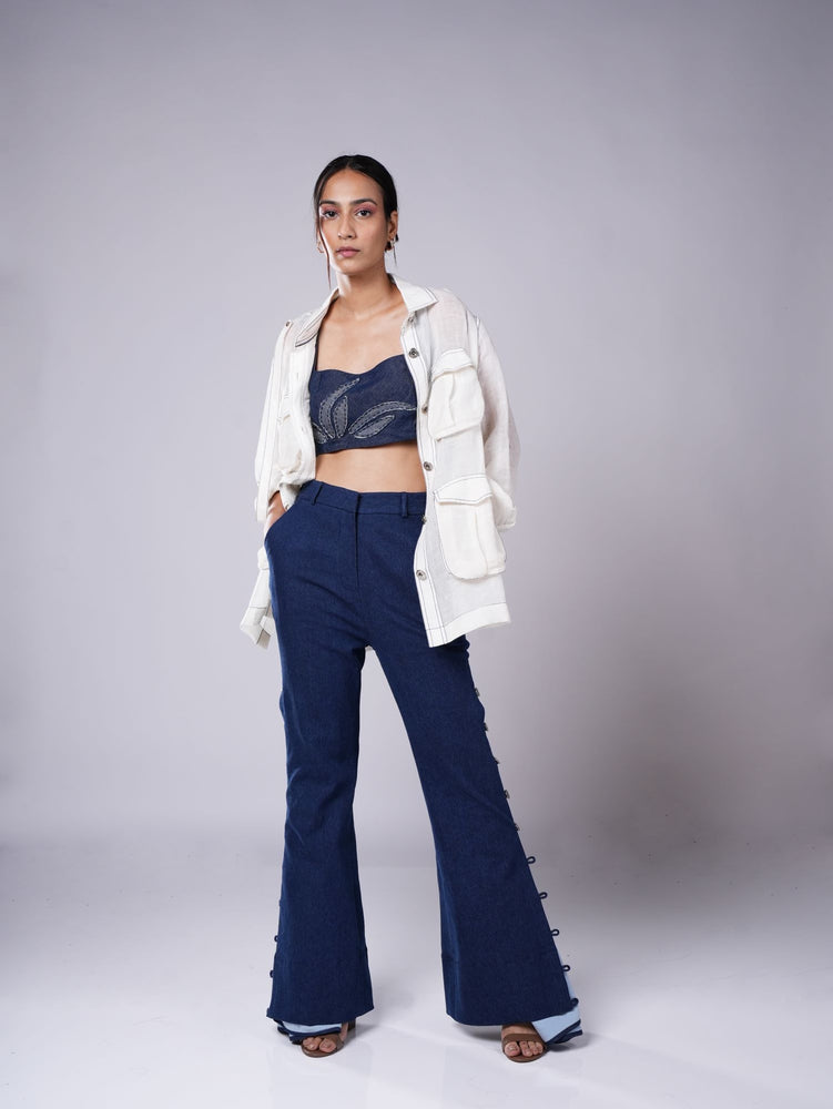 DARK BLUE BUTTON GODET PANT