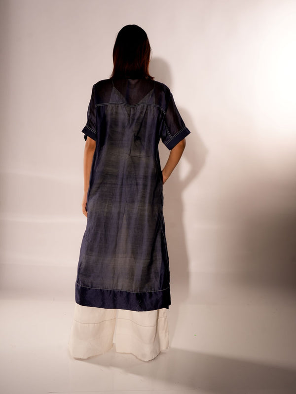 NAVY BLUE ASYMMETRICAL DRAWSTRING INVERTED U