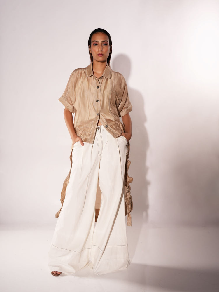 BEIGE ASYMMETRICAL DRAWSTRING INVERTED U