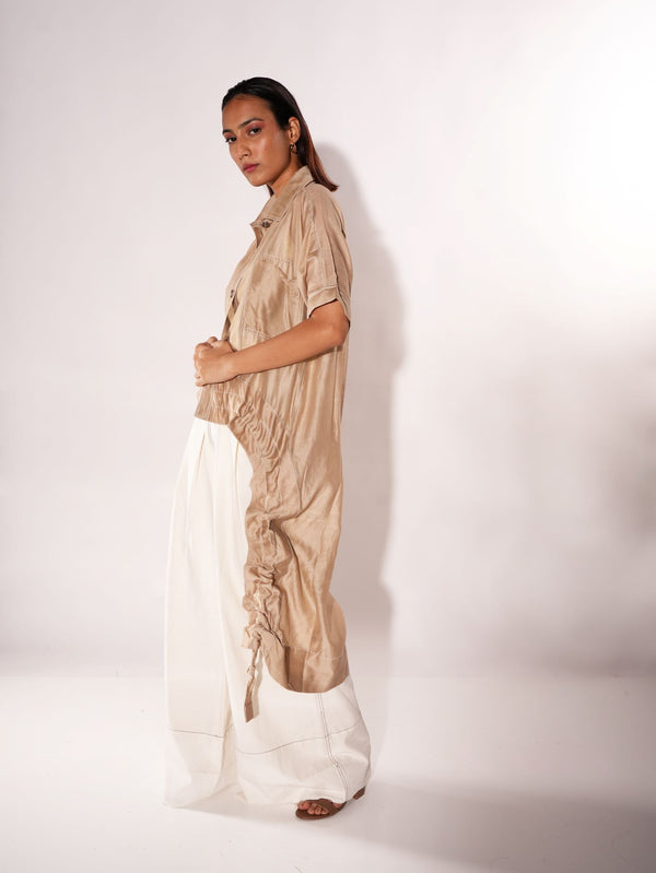 BEIGE ASYMMETRICAL DRAWSTRING INVERTED U