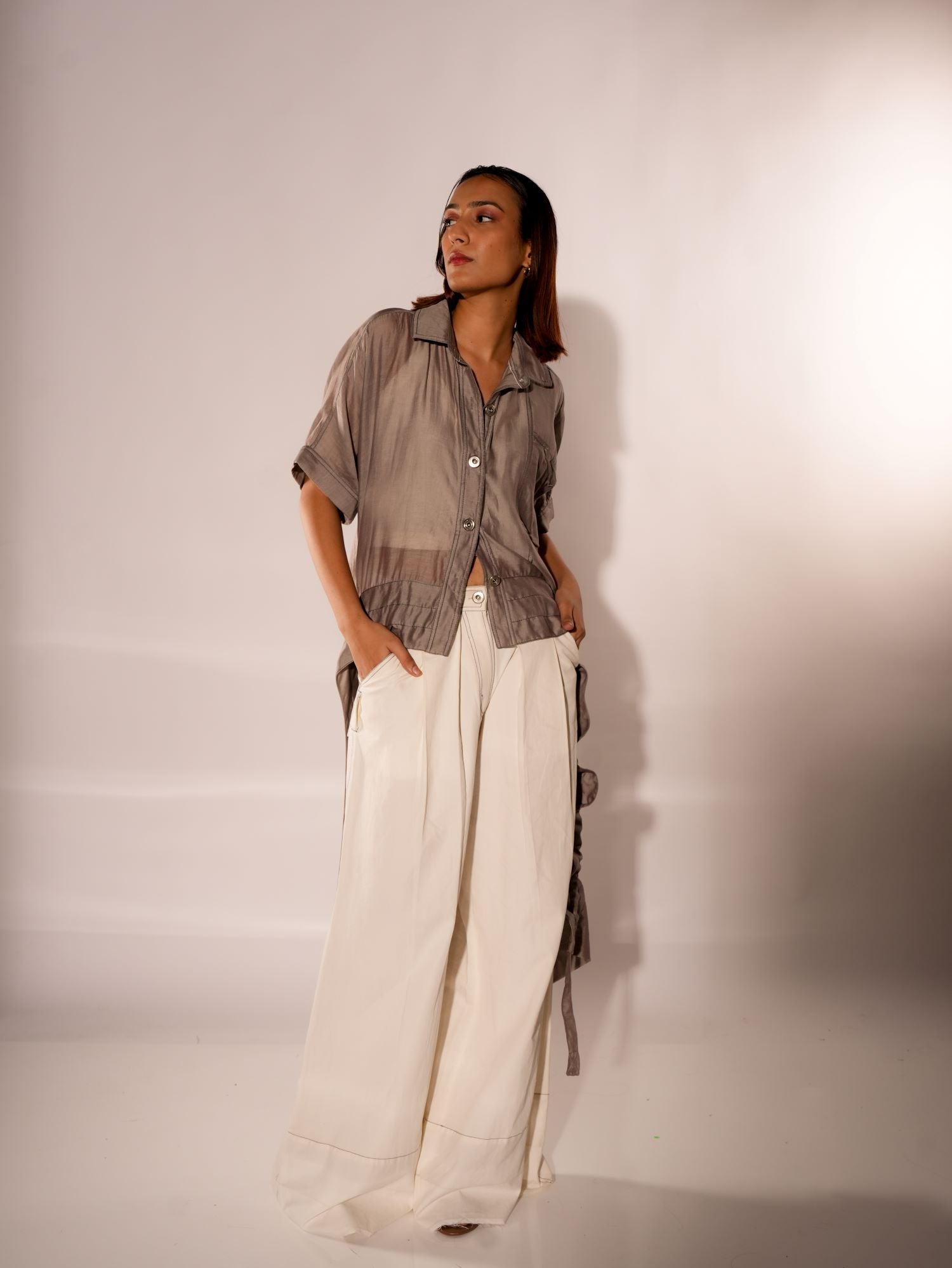 GREY ASYMMETRICAL DRAWSTRING INVERTED U